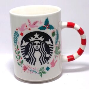 Starbucks Christmas Mug Cup Siren Holly Doves Wreath Candy Cane Handle 12 oz.